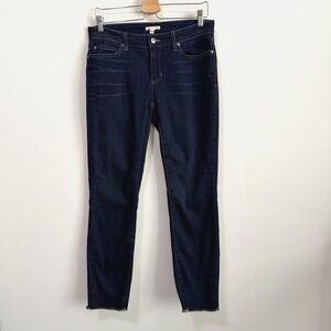 Eileen Fisher Jeans 6‎ Organic Cotton Stretch Skinny Raw Hem Dark Blue 32x28